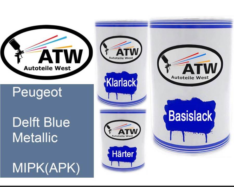 Peugeot, Delft Blue Metallic, MIPK(APK): 500ml Lackdose + 500ml Klarlack + 250ml Härter - Set, von ATW Autoteile West.